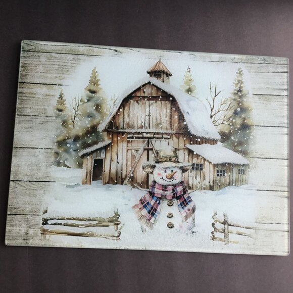 Rustic Country Snowman Glass Cutting Board - Picture 8 of 8